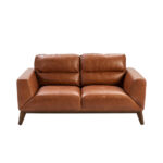 2-seater sofa upholstered in leather with Walnut wood legs