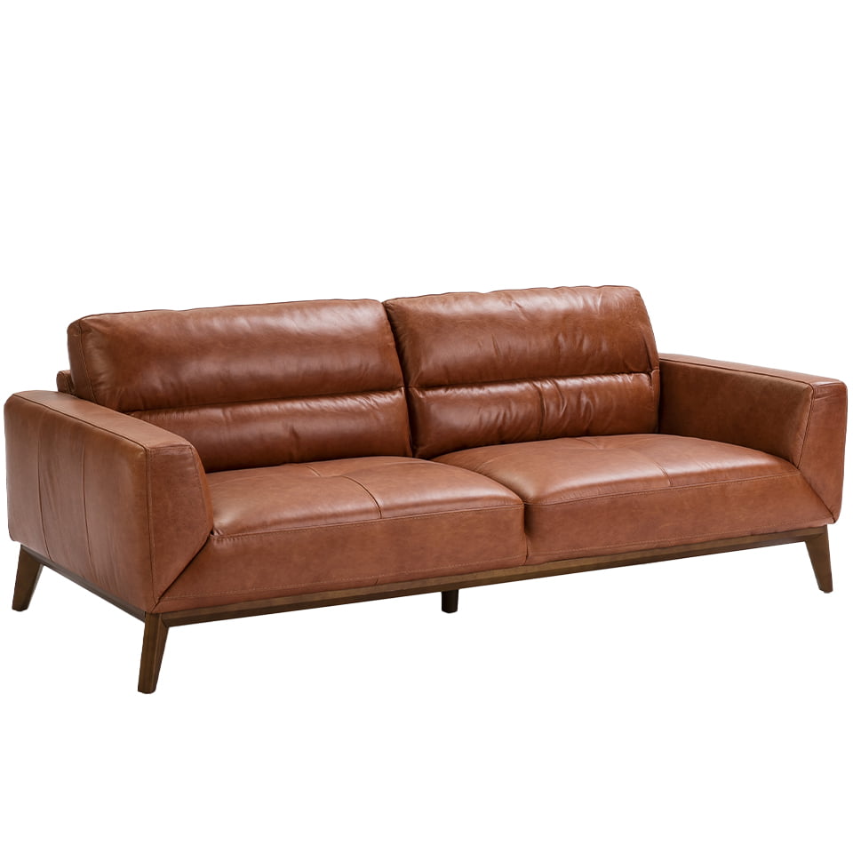 3-Sitzer-Sofa mit Lederbezug und Beinen aus Walnussholz