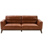 3-seater sofa upholstered in leather with Walnut wood legs