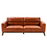 3-seater sofa upholstered in leather with Walnut wood legs