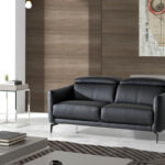 2-seater sofa upholstered in leather with black steel legs