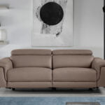 3-seater sofa upholstered in leather with black steel legs