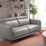 2 seater sofa upholstered in leather with black steel legs