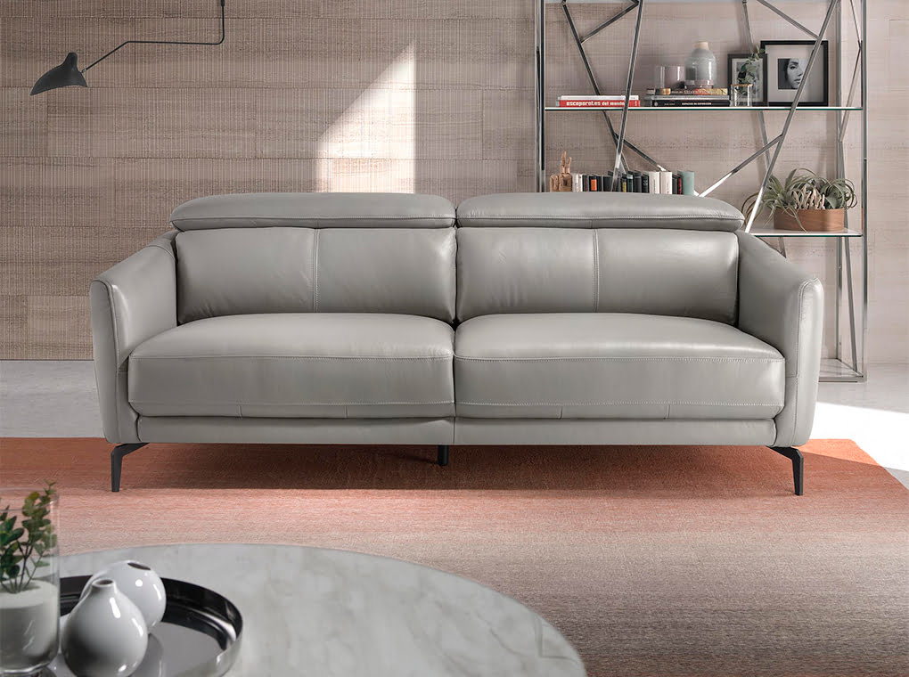 3 seater sofa upholstered in leather with black steel legs 3 seater sofa upholstered in leather with black steel legs