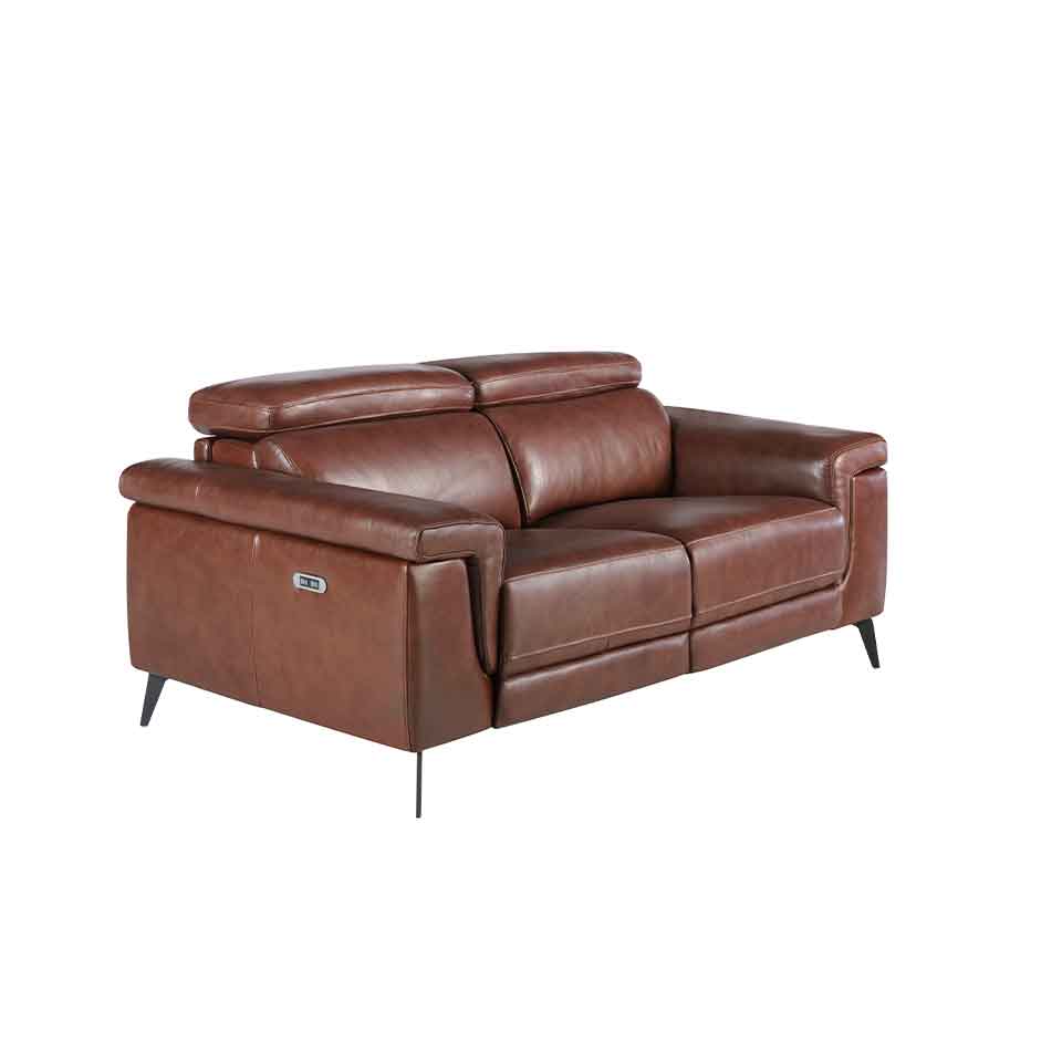 2 seater sofa upholstered in leather with relax mechanisms