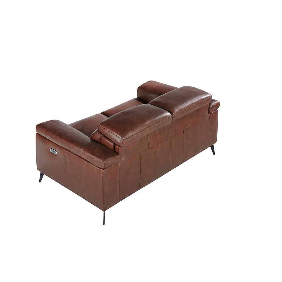 2 seater sofa upholstered in leather with relax mechanisms