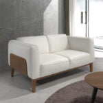 2-Sitzer-Sofa mit Lederbezug und Gestell aus Walnussholz