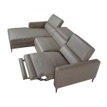 Chaise longue sofa upholstered in leather with electric relax mechanism