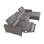 Chaise longue sofa upholstered in leather with electric relax mechanism