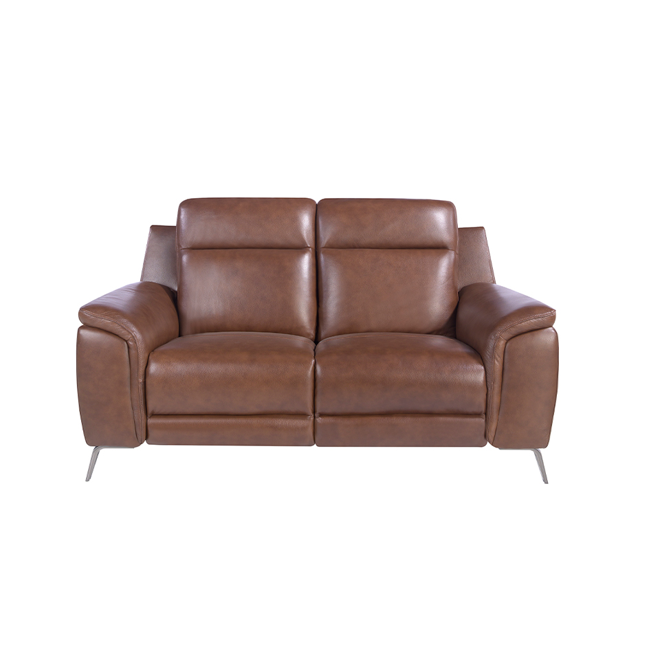 2 seater sofa upholstered in leather with electric relax mechanism
