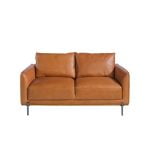 2 seater sofa upholstered in leather with darkened steel legs