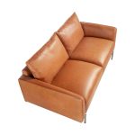 2 seater sofa upholstered in leather with darkened steel legs