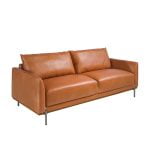 3 seater sofa upholstered in buffalo brown cowhide leather with base in steamed beech wood. Leg structure in solid darkened steel.