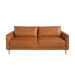 3 seater sofa upholstered in buffalo brown cowhide leather with base in steamed beech wood. Leg structure in solid darkened steel.