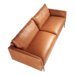 3 seater sofa upholstered in buffalo brown cowhide leather with base in steamed beech wood. Leg structure in solid darkened steel.