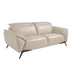 2 seater sofa upholstered in taupe grey leather with black steel legs