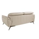 2 seater sofa upholstered in taupe grey leather with black steel legs