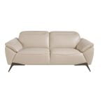 2 seater sofa upholstered in taupe grey leather with black steel legs