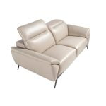 2 seater sofa upholstered in taupe grey leather with black steel legs