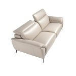 3 seater sofa upholstered in taupe grey leather and black steel legs
