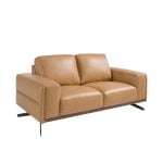 2 seater sofa upholstered in leather and black steel legs