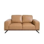 2 seater sofa upholstered in leather and black steel legs