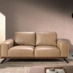 2 seater sofa upholstered in leather and black steel legs