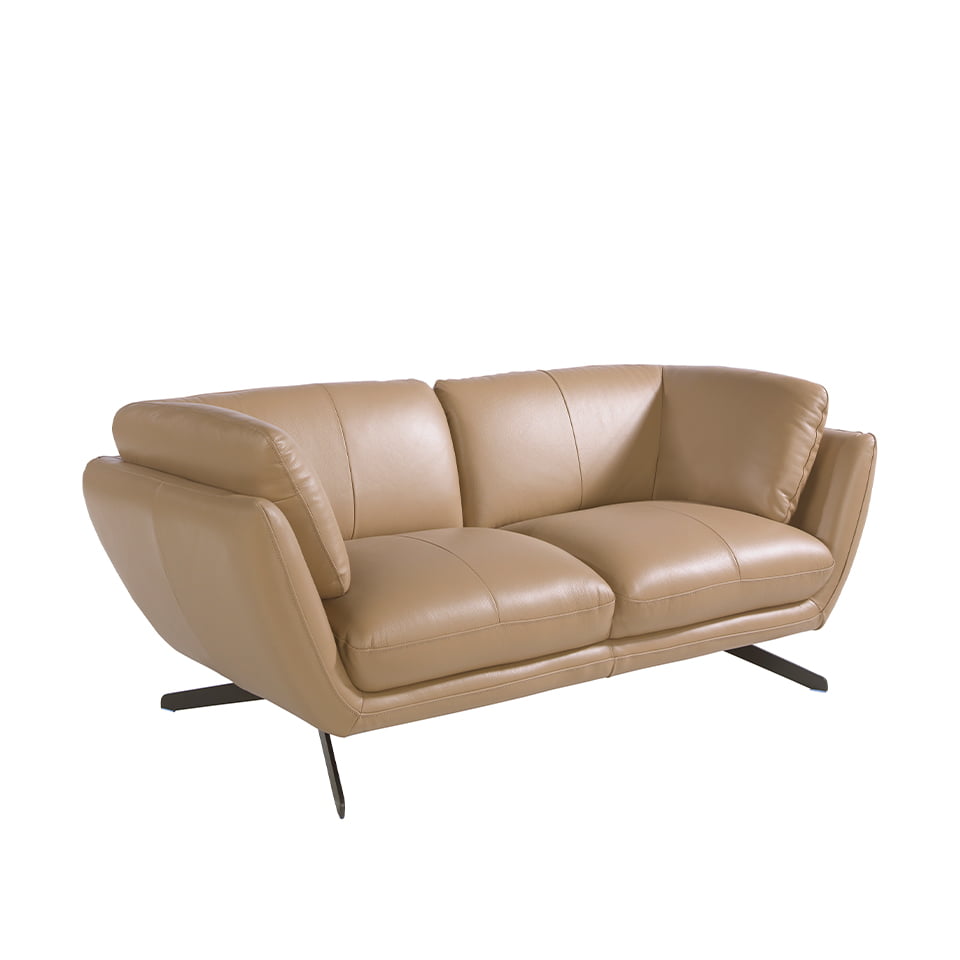 2-Sitzer-Sofa mit Lederpolsterung und schwarzen Stahlbeinen