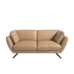 2 seater sofa upholstered in leather and black steel legs