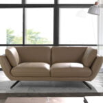 2 seater sofa upholstered in leather and black steel legs