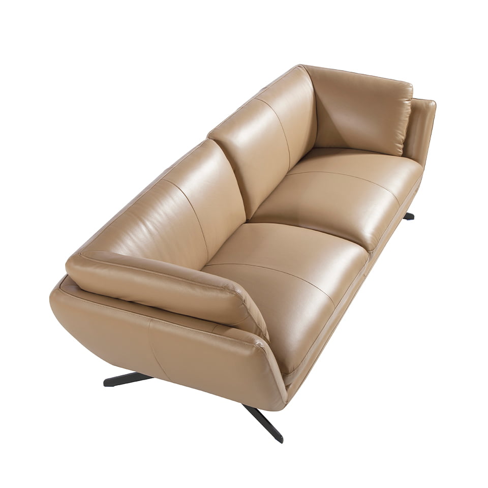 3-Sitzer-Sofa mit Lederpolsterung und schwarzen Stahlbeinen