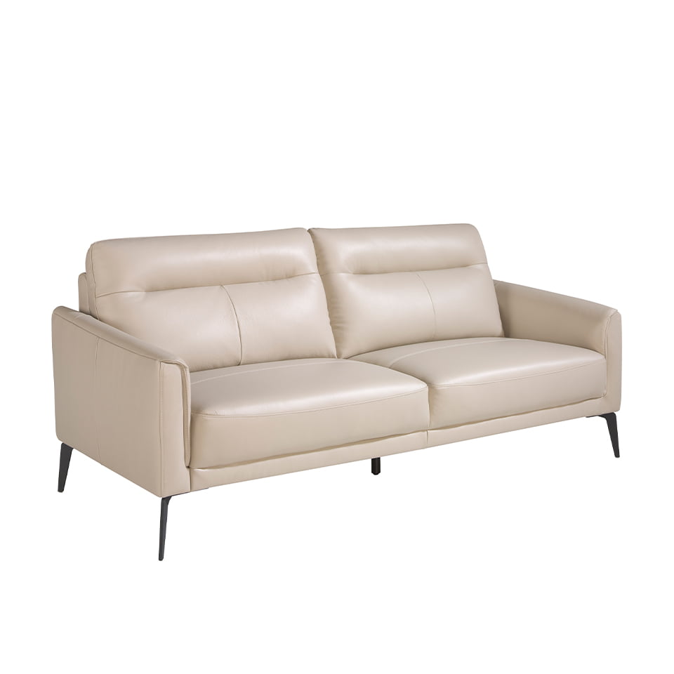 3-Sitzer-Sofa, gepolstert mit taupefarbenem Leder und schwarzen Stahlbeinen