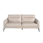 3 seater sofa upholstered in taupe grey leather with black steel legs