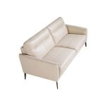 3 seater sofa upholstered in taupe grey leather with black steel legs