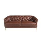 2 seater sofa upholstered in leather with golden polished steel legs