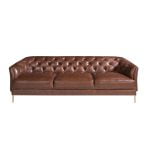 3 seater sofa upholstered in leather with golden polished steel legs