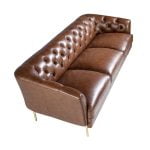 3 seater sofa upholstered in leather with golden polished steel legs