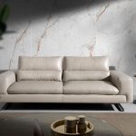 3-Sitzer-Sofa gepolstert in Leder Taupe Grau Farbe