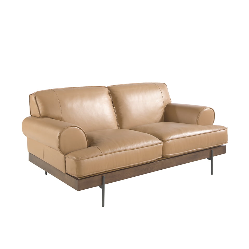 2-Sitzer-Sofa mit Lederbezug und Beinen aus schwarzem Epoxy-Stahl
