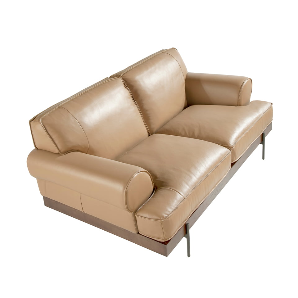 2-Sitzer-Sofa mit Lederbezug und Beinen aus schwarzem Epoxy-Stahl
