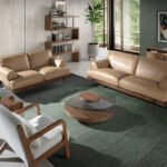 3-seater sofa upholstered in leather with black epoxy steel legs