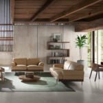 3-seater sofa upholstered in leather with black epoxy steel legs