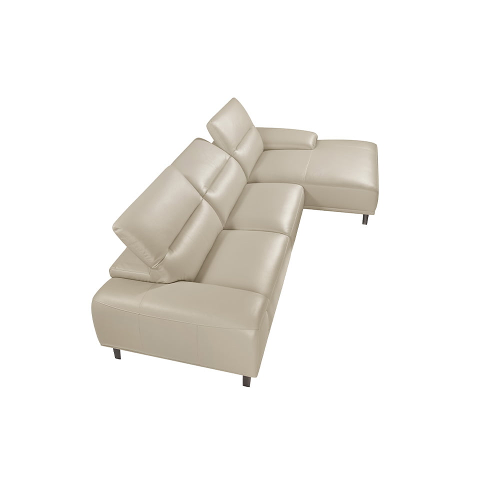 Leather upholstered chaise longue sofa with articulated backrests