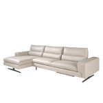 Leather upholstered chaise longue sofa with tilting backrests