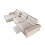 Leather upholstered chaise longue sofa with tilting backrests