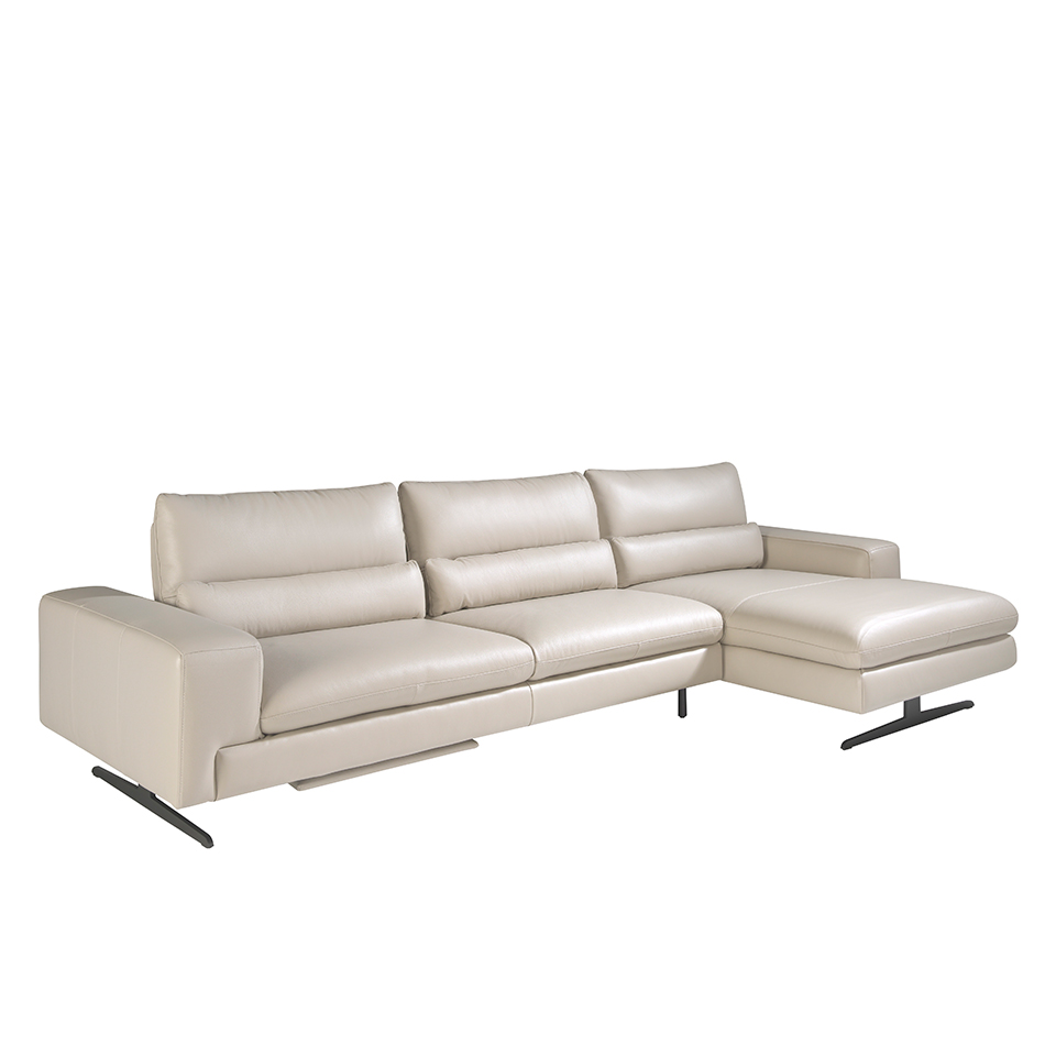 Leather upholstered chaise longue sofa with tilting backrests