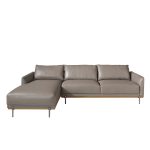 Chaise longue sofa upholstered in leather and legs in darkened steel.