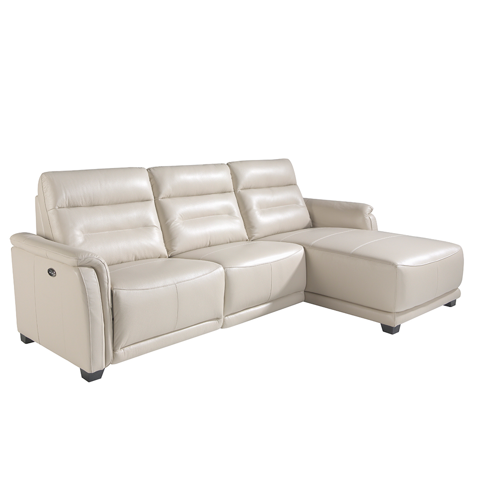 Sofa chaise longue tapizado en piel y mecanismo relax
