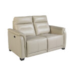 2 seater sofa upholstered in grey leather and relax mechanisms