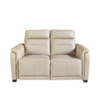 2 seater sofa upholstered in grey leather and relax mechanisms